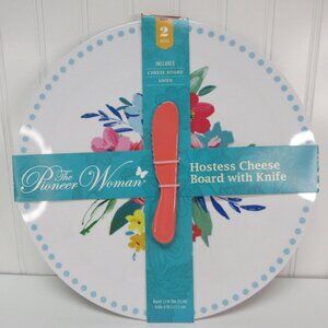 Pioneer Woman Cheese Board Acrylic Tray & Pink Knife Wedding Party White Floral